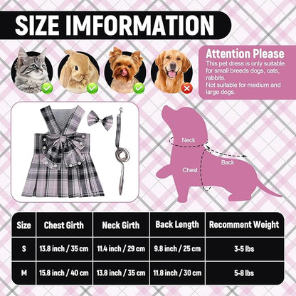 Cute Plaid Dog Dress Clothes for Small Dogs Cats Girl Black and Pink Plaid Dog - Image 2