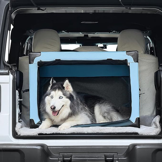JOYTUTUS 32 Inch Collapsible Dog Crate, Steel Frame 8-Bar Foldable Soft Kennel by JoyTutus