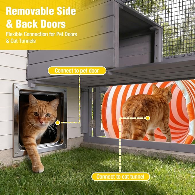 71.1’’ Large Outdoor Cat Catio Enclosure, Weatherproof Solid Fir Wood Cat Patio - Image 5