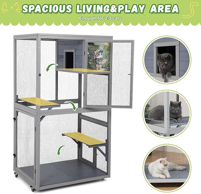 COZIWOW Outdoor Wooden Cat Catio – Weatherproof, Easy Assembly, - Image 3