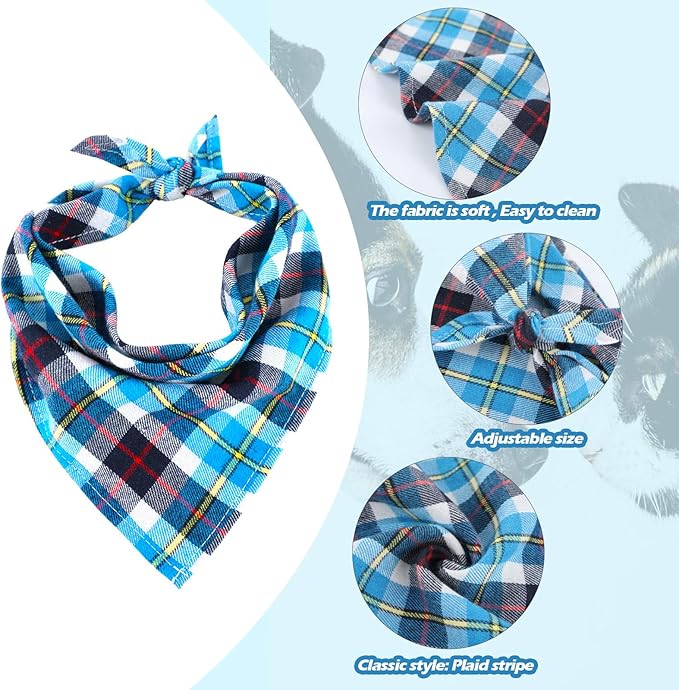 Honoson 6 Pieces Triangle Dog Bandana Dog Scarf Plaid Printing Adjustable Bibs - Image 5