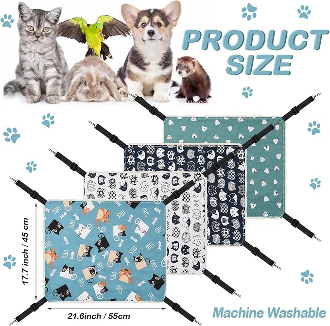 4 Pack Cat Hammock for Cage, Reversible Cat Hanging Hammock Soft Large Double - Image 2