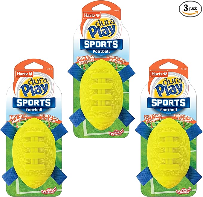 Hartz Dura Play Sports Football Dog Toy, Bacon Scented Squeaky Latex Yellow & by Hartz