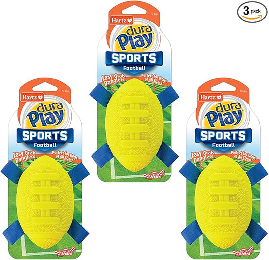 Hartz Dura Play Sports Football Dog Toy, Bacon Scented Squeaky Latex Yellow & by Hartz