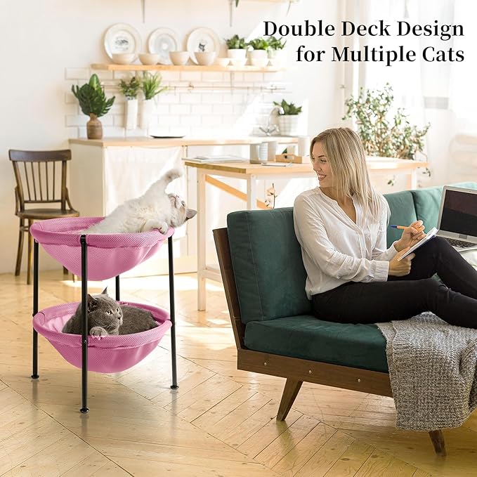 JUNSPOW Double Cat Bed Pink, Breathable Pet Bed - Image 2
