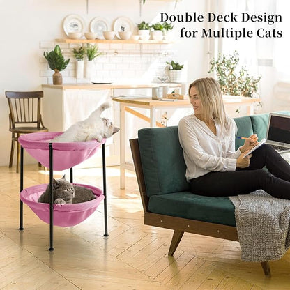 JUNSPOW Double Cat Bed Pink, Breathable Pet Bed - Image 2