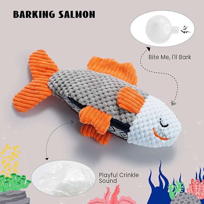 Nocciola Fish Salmon Crinkle Squeaky Dog Toys - Image 3