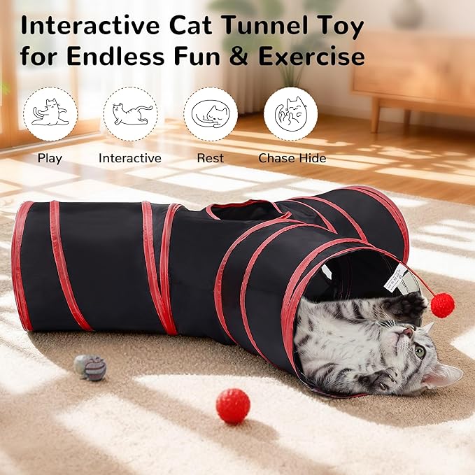 Tempcore Cat Tunnel for Indoor Cats, 3-Way Collapsible Play Tunnel - Image 3