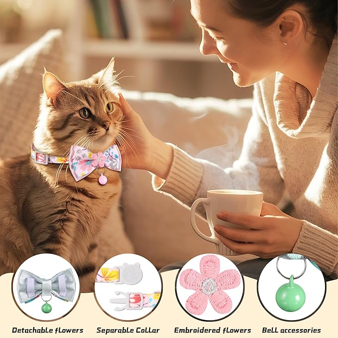 Cat Collar Breakaway, HYQHYX Floral Kitten Collar - Image 2