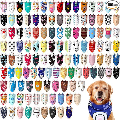 Huhumy 100 Pcs Paw Dog Bandanas Bulk Paw XL Pet Bandanas Colorful Triangle Pet by Huhumy
