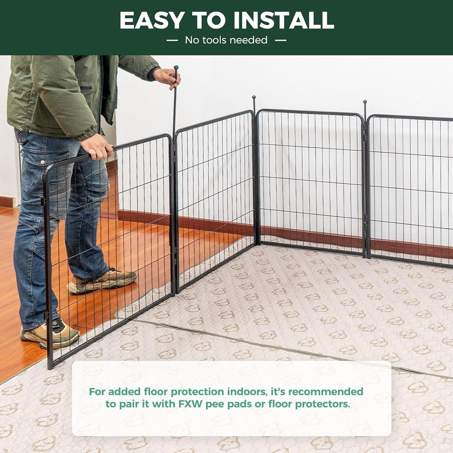 FXW Rollick Unleashed Dog Playpen for Indoor, Yard, RV Camping, 45 inch 32 Panels for Large Dogs, Black│Patented