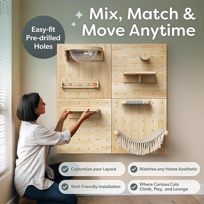 Ardilla & Co. Cat Wall Furniture – Wall-Mounted Modular Wooden Boards - Image 5