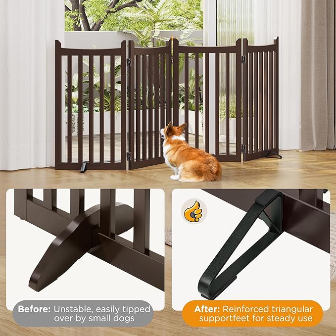 Yaheetech 36" H Extra Tall Freestanding Pet Gate 4-Panel Wooden Dog Fence - Image 5