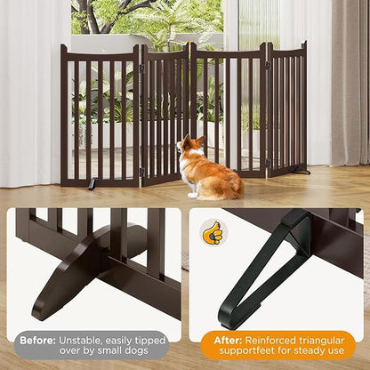 Yaheetech 36" H Extra Tall Freestanding Pet Gate 4-Panel Wooden Dog Fence - Image 5