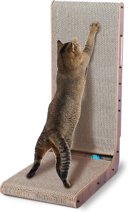 Cat Scratcher with Cat Toys Ball Track, Build-in Ball, L-Shaped Scratcher by SimpleDeluxe