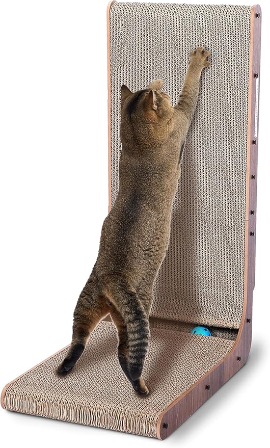 Cat Scratcher with Cat Toys Ball Track, Build-in Ball, L-Shaped Scratcher by SimpleDeluxe