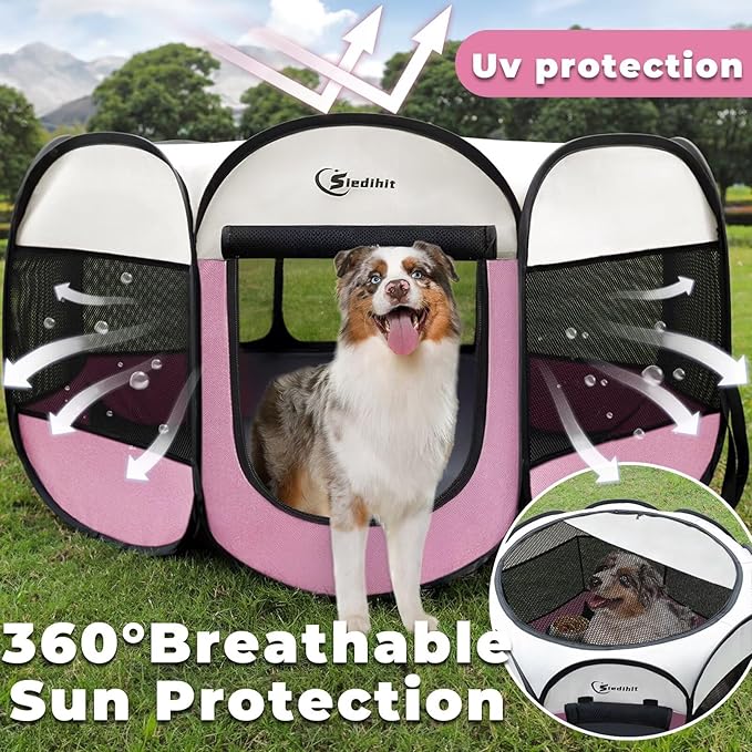 Siedihit Pink Puppy Playpen for Large Dog Cat, Dog Tent Crates Cage - Image 6