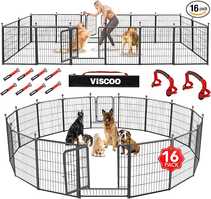 VISCOO Dog Playpen Outdoor, 16 Panels 32" H Dog Pen Indoor, Metal Dog Fence by VISCOO