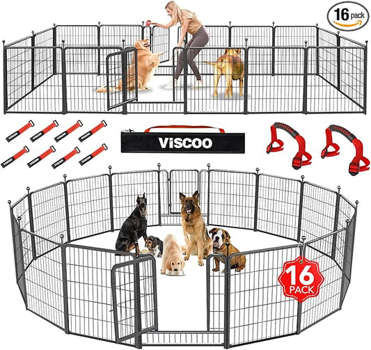 VISCOO Dog Playpen Outdoor, 16 Panels 32" H Dog Pen Indoor, Metal Dog Fence by VISCOO