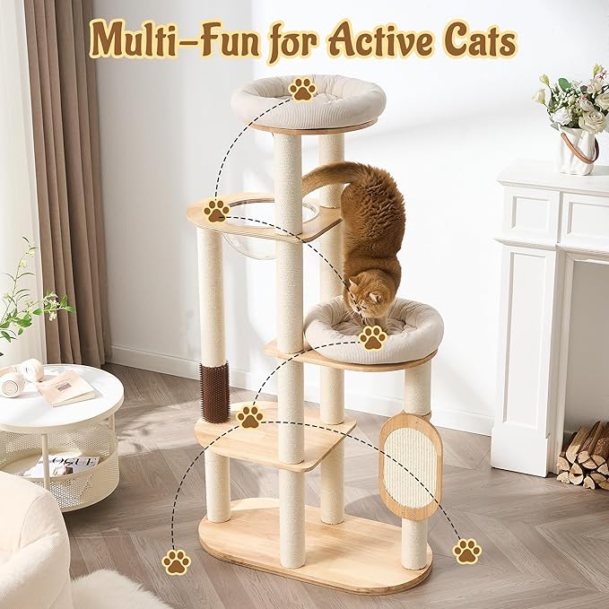Modern Solid Wood Cat Tree for Indoor Cats Up to 15lbs, Scratcher & - Image 9