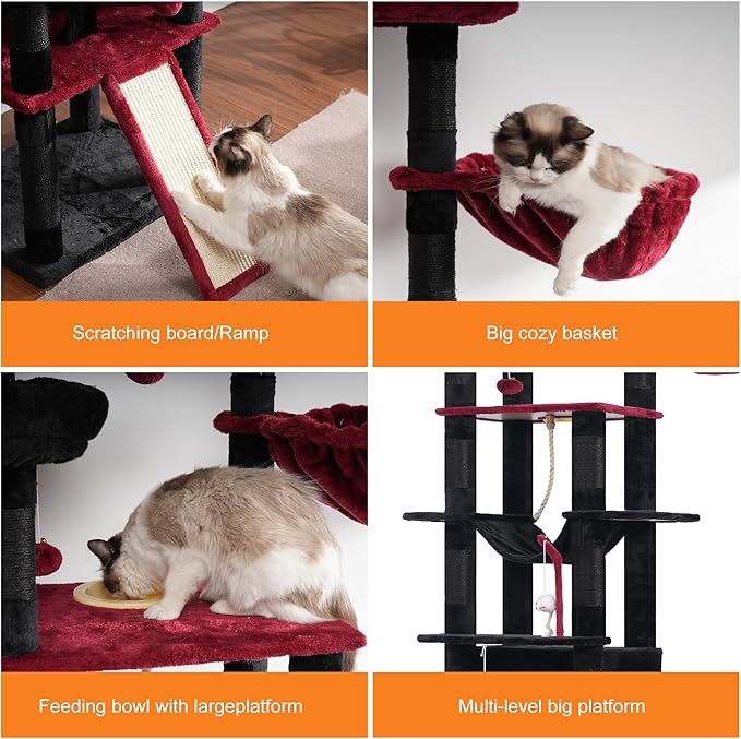 Heybly Tall Cat Tree, 78-inch Multi-Level Cat Tower - Image 7