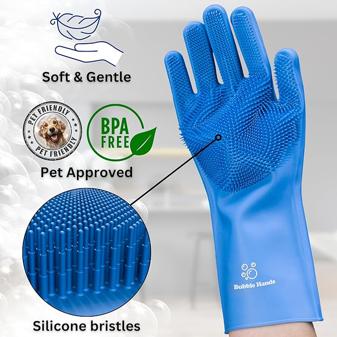 Dog Washing Gloves with Bristle Scrubbers, Reusable Silicone Gloves Ideal - Image 3
