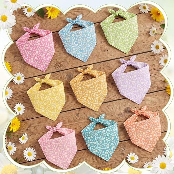Weewooday 9 Pcs Summer Daisy Dog Bandanas Floral Birthday Handkerchief Scarf - Image 4