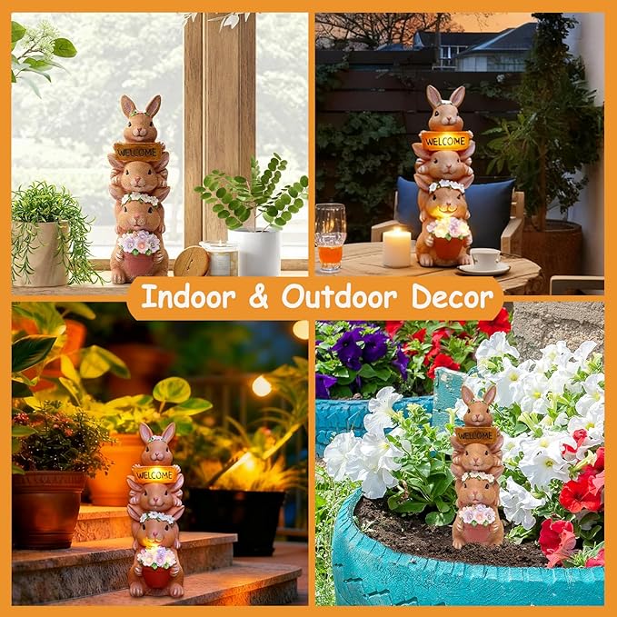 Solar Bunny Statues Outdoor Decor, Garden Sculptures - Image 4