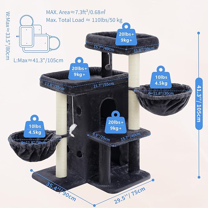 Heybly Cat Tree with Reinforced Big Base, 41.3-Inch Sturdy Cat Tower - Image 5