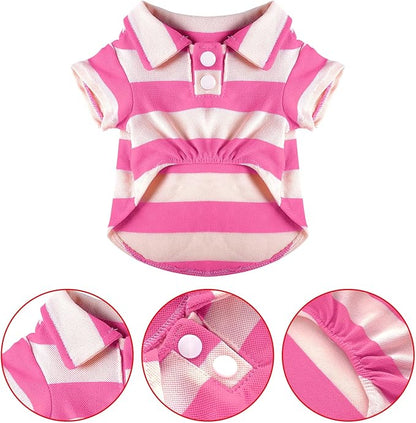 Dog Shirt Polo Shirt Striped Collar Puppy Clothes Summer Button Up Pet Clothes - Image 3
