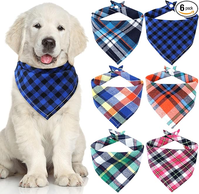 Honoson 6 Pieces Triangle Dog Bandana Dog Scarf Plaid Printing Adjustable Bibs by Honoson