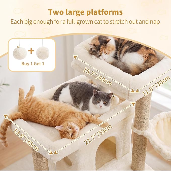 Heybly Cat Tree with Reinforced Big Base, 41.3-Inch Sturdy Cat Tower - Image 2