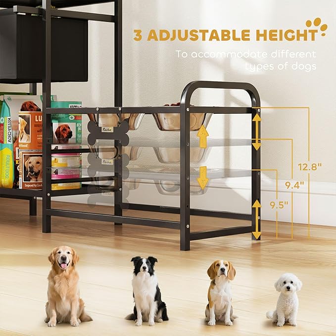 PawHut Dog Bowl Stand with 2 Feeding Stations, 3 Adjustable Heights, Elevated - Image 4