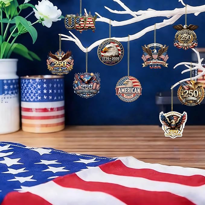 9 Pcs 250th Anniversary USA Ornament Eagle 1776-2026 Independence Day Decor 2D - Image 2