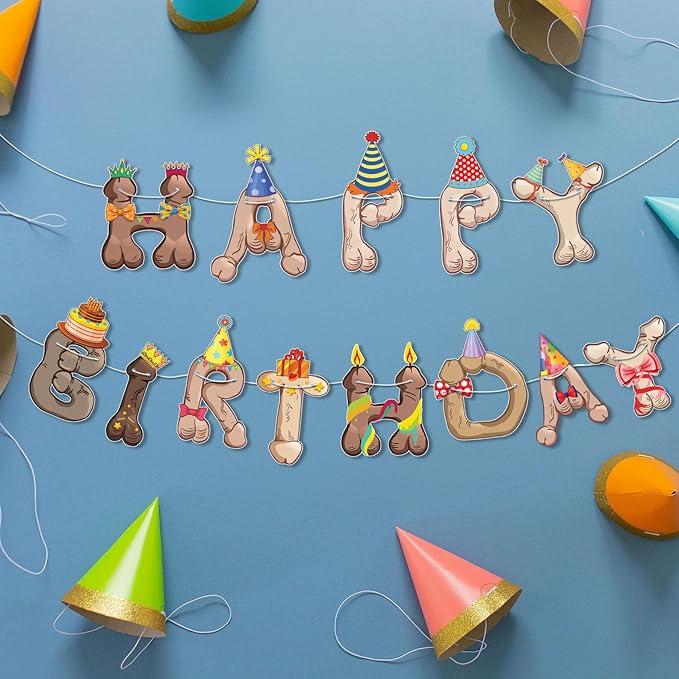 Funny Penis Happy Birthday Banner Garland — Pre-Strung Naughty Adult Birthday - Image 2