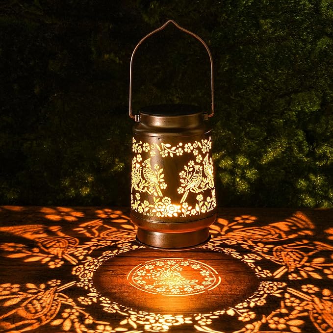 Solar Lanterns Outdoor Waterproof, Cardinal Bird Floral Design Hanging Solar by Romart