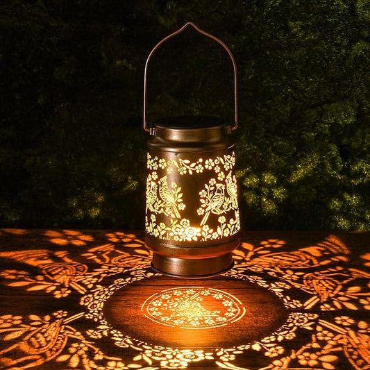 Solar Lanterns Outdoor Waterproof, Cardinal Bird Floral Design Hanging Solar by Romart