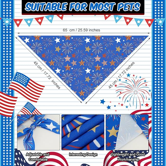 Tallew 60 Pcs 4th of July Dog Bandanas Bulk Patriotic Red White and Blue Charm - Image 3