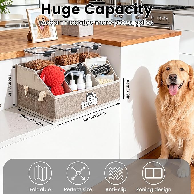 Dog Treat Container Basket for Countertop, Foldable Pet Toy Box for Living Room - Image 2