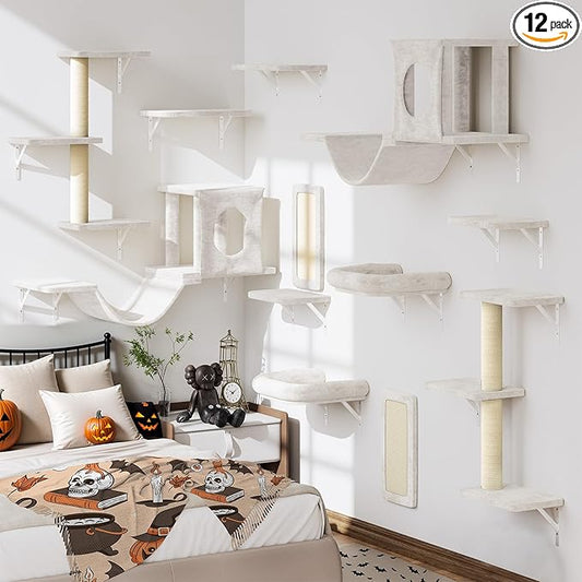12-in-1 Cat Wall Shelves, Wall Mounted Cat Climber by KAMABOKO