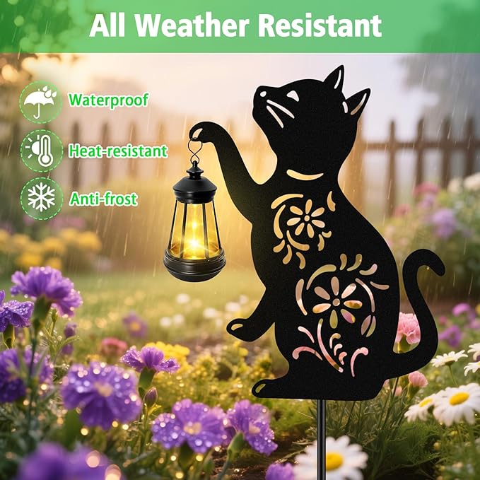 Solar Cat Hanging Lantern Outdoor, 2 Pack Black Cat Solar Lights, Cat Lover - Image 3
