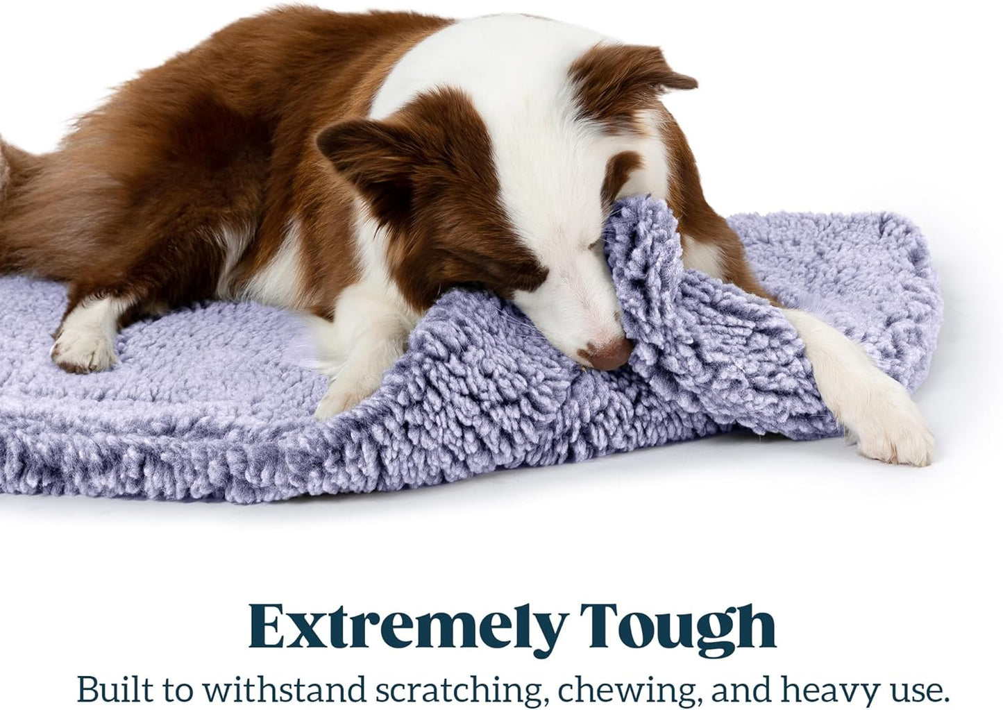 Stoutwool Indestructible Dog Bed - Fluffy Chew Proof Dog Crate Pad - Tough Kennel Pad for Aggressive Chewers - Washable, Ideal for Large Breeds & Fits 42-Inch Crate - 41"x27", Jacaranda