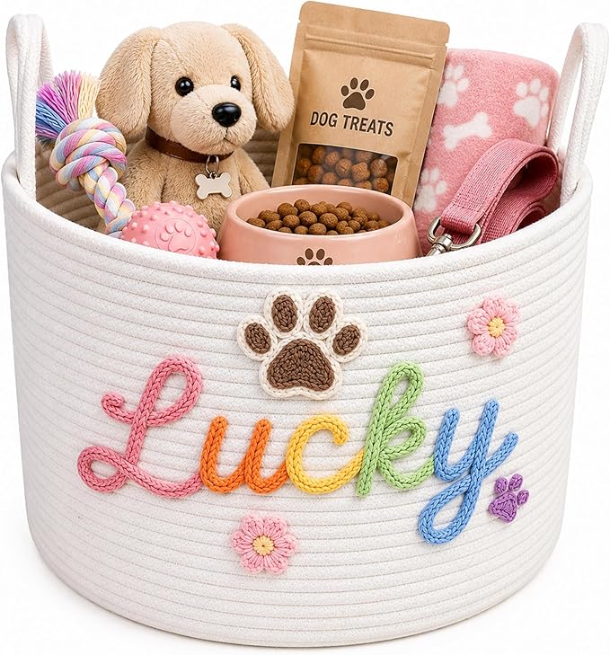 JUPPE Pet Dog Basket with Personalized Name, Dog Toys Storage Organizer Custom by JUPPE