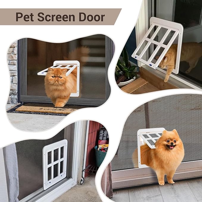 Cat Door for Screen Door with Magnetic Auto-Close, Dual Lockable Tabs Doggy - Image 2