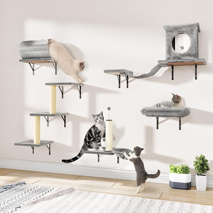 7-in-1 Cat Wall Shelves, Space-Saving Wall Mounted Cat Shelves, Cat Climbing by KAMABOKO