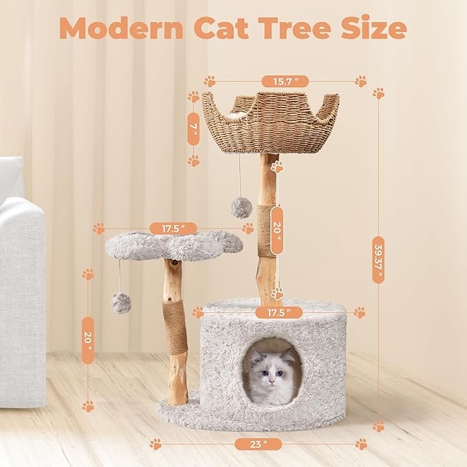 Easyego Modern Cat Tree, 39.9" Aesthetic Wood Cat Tree Tower - Image 6
