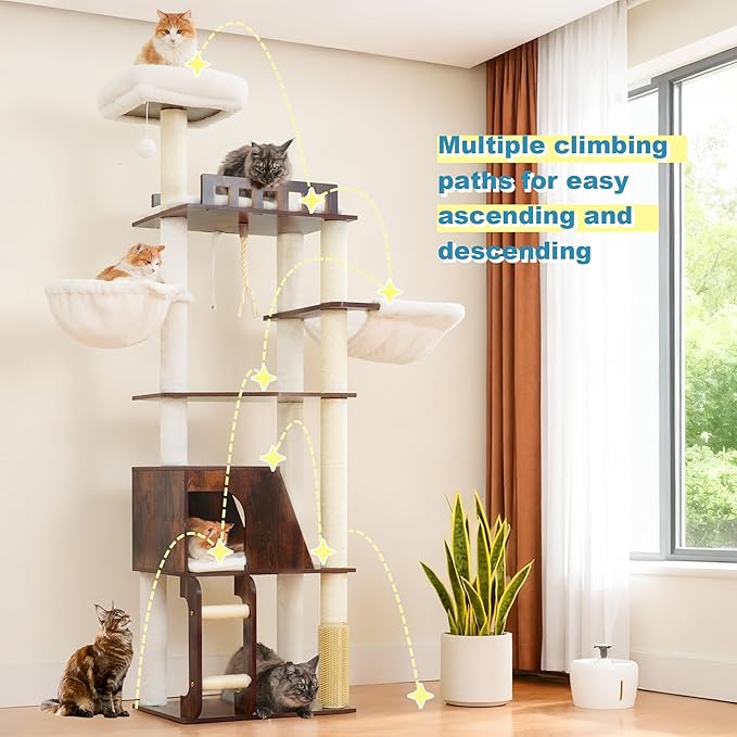 Hey-brother Wooden Cat Tree, 69.7 inch Cats Furniture Tower - Image 9