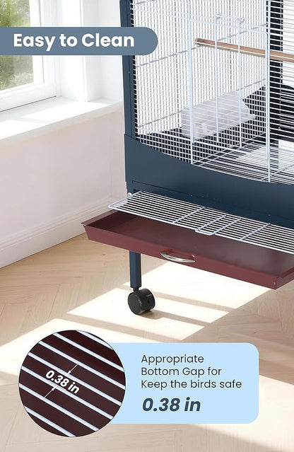 Garvee Bird Cage, w/Removeble Tray, Waterproof Roof, Lockable Caster, Indoor& - Image 5
