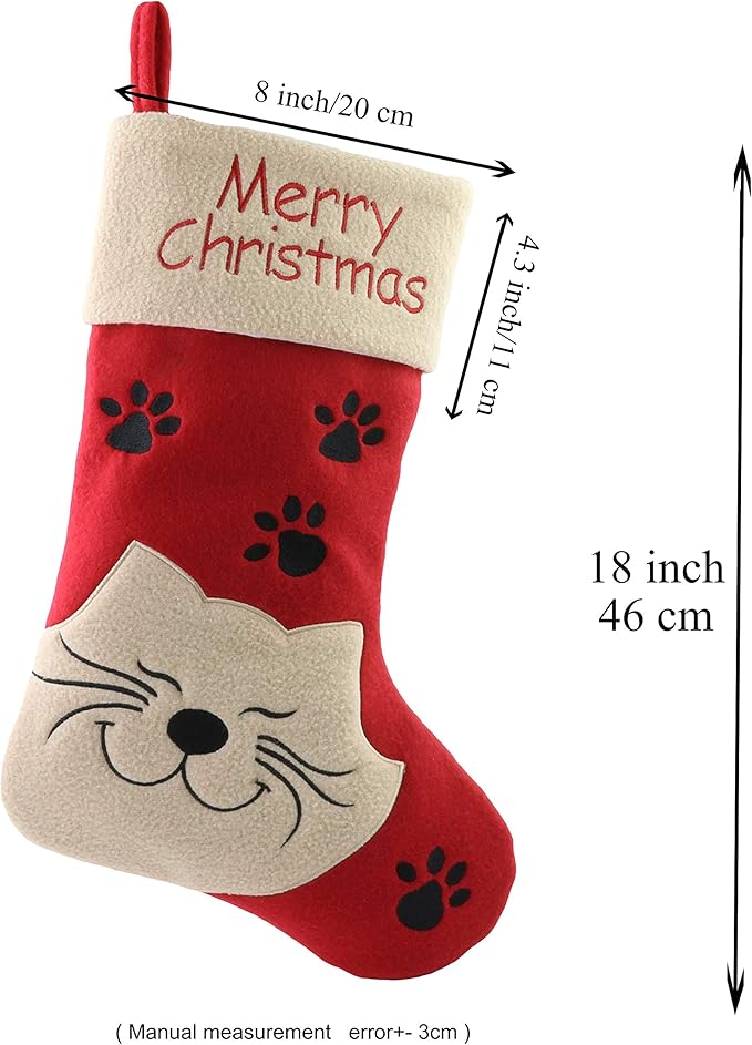WEWILL 18’’ Cat Felt Christmas Stockings Paws Embroidered - Image 3