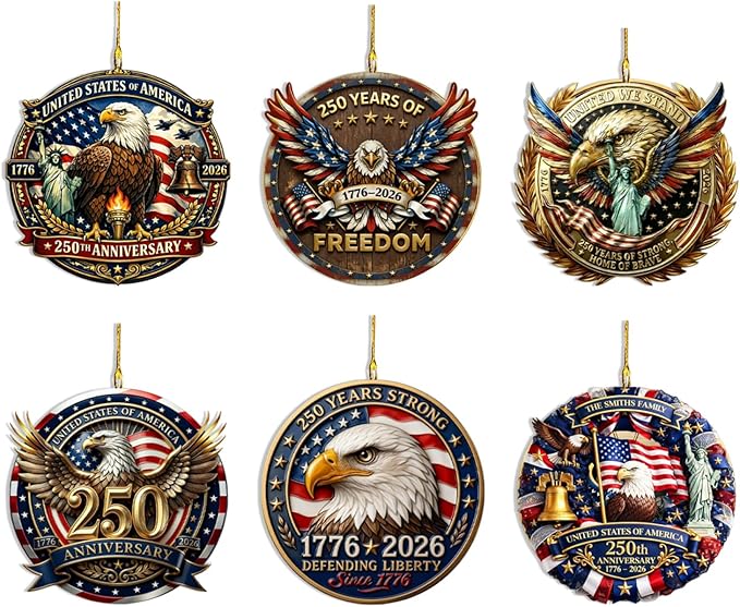 6 Pcs 4th of July 250th Anniversary Ornament 2D Acrylic 1776-2026 American by BHOOKA